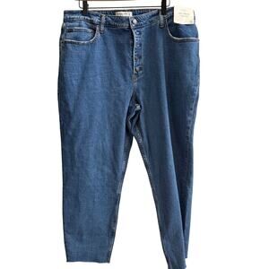 Abercrombie & Fitch Curve Love The Mom High Rise Jeans 34 18R Blue Denim Raw Hem